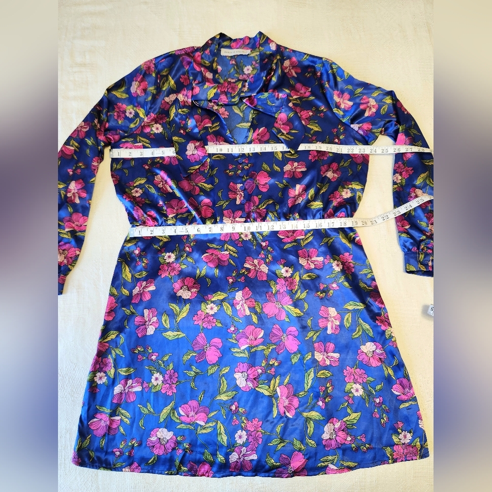 Vibrant Floral Long Sleeve Dress With A Tie - Blue and Pink 🌺 - Picture 2 of 8